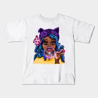 Cute African American cartoon Afro Anime Gamer Girl Kids T-Shirt